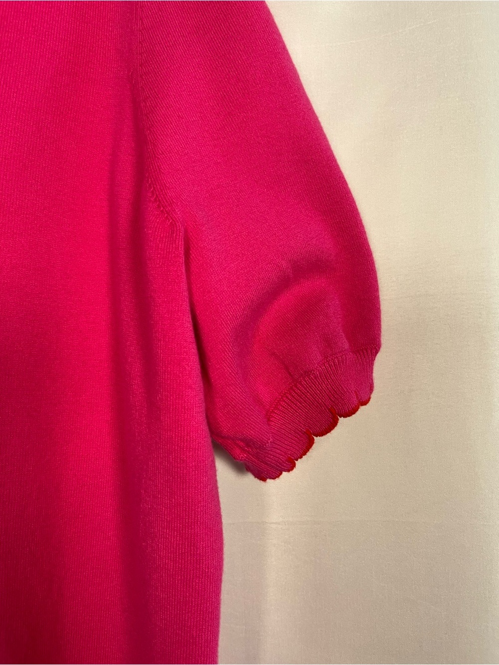 Boden pru scallop hem trim Henley tshirt pink puff sleeves EUC SZ M - Picture 6 of 9